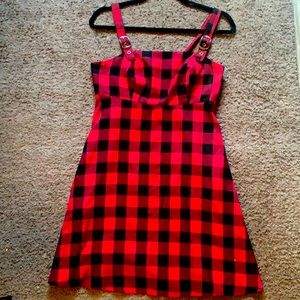 red and black plaid dress mini//midi dress